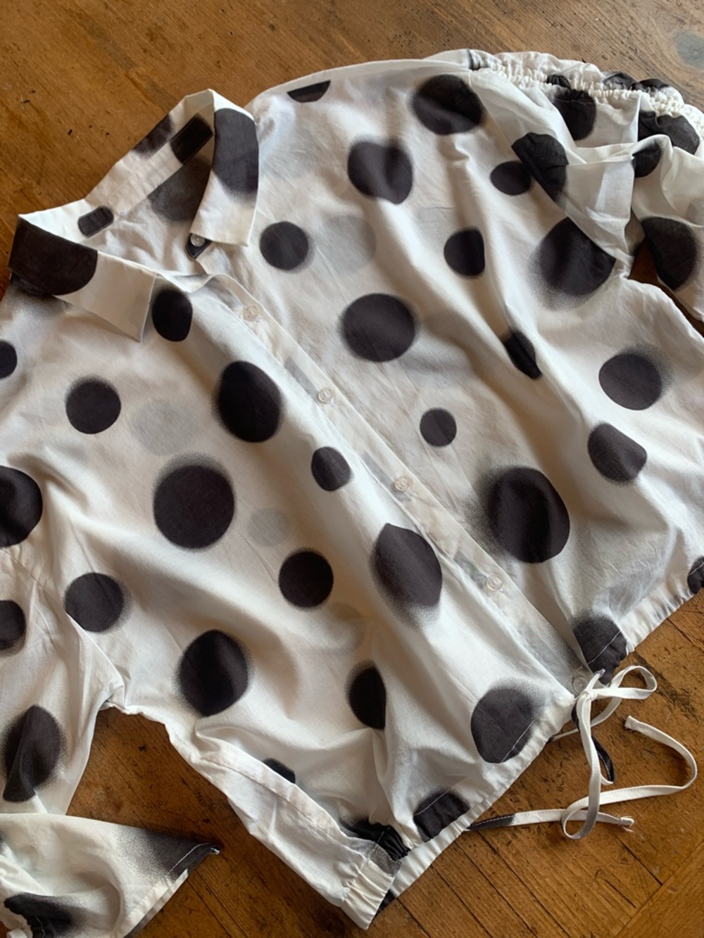 Polka Dot Women's Blouse - Black and White - Picture 2 of 16